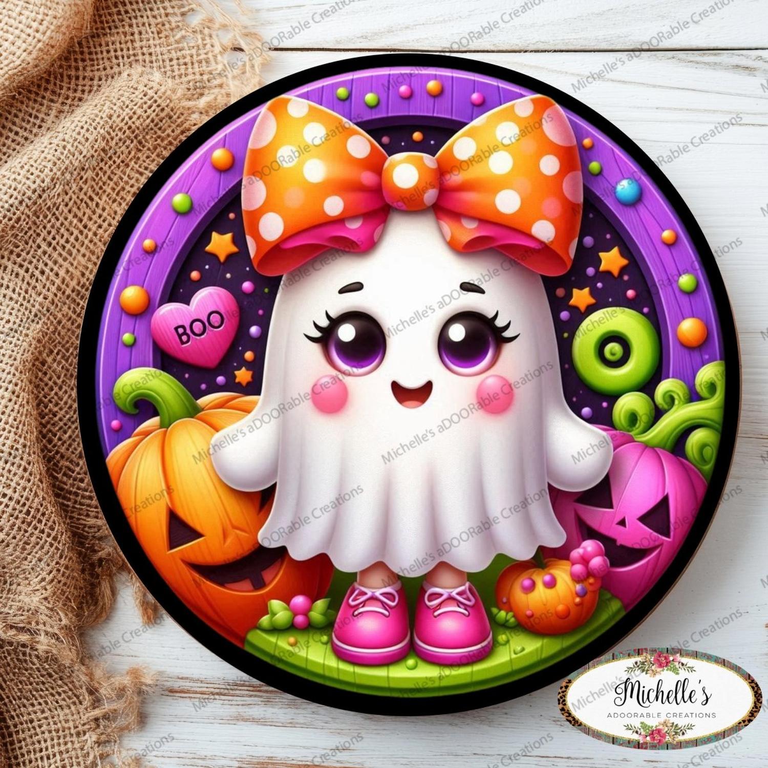 Shop For Colorful Cute Halloween Ghost Round Sign