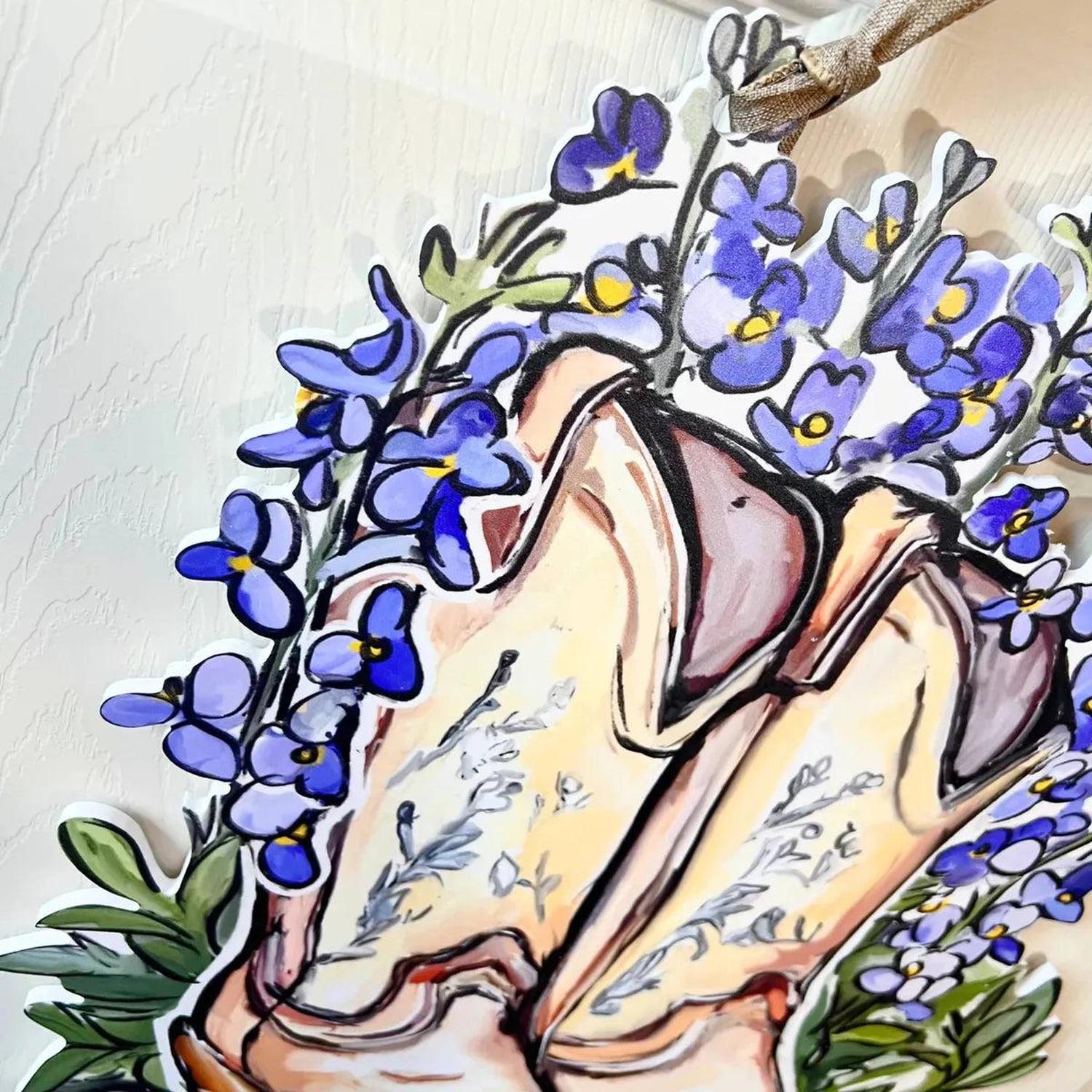 Cowboy Boot Bluebonnet Welcome Door Hanger