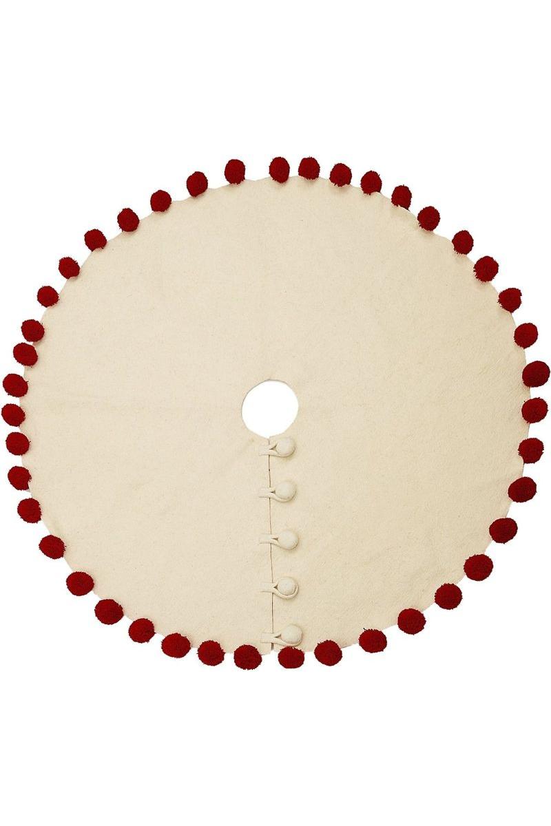 Shop For Cream Christmas Tree Skirt, Red Pom Poms at Michelle's aDOORable Creations