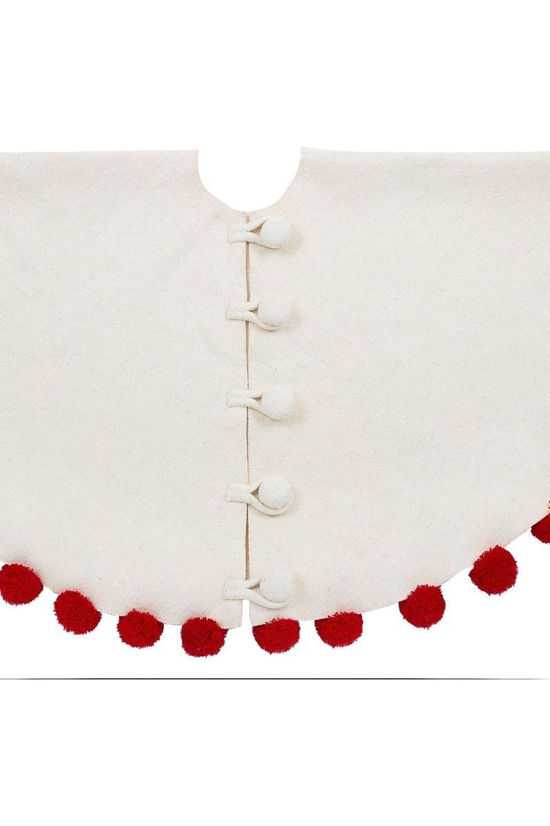 Shop For Cream Christmas Tree Skirt, Red Pom Poms at Michelle's aDOORable Creations