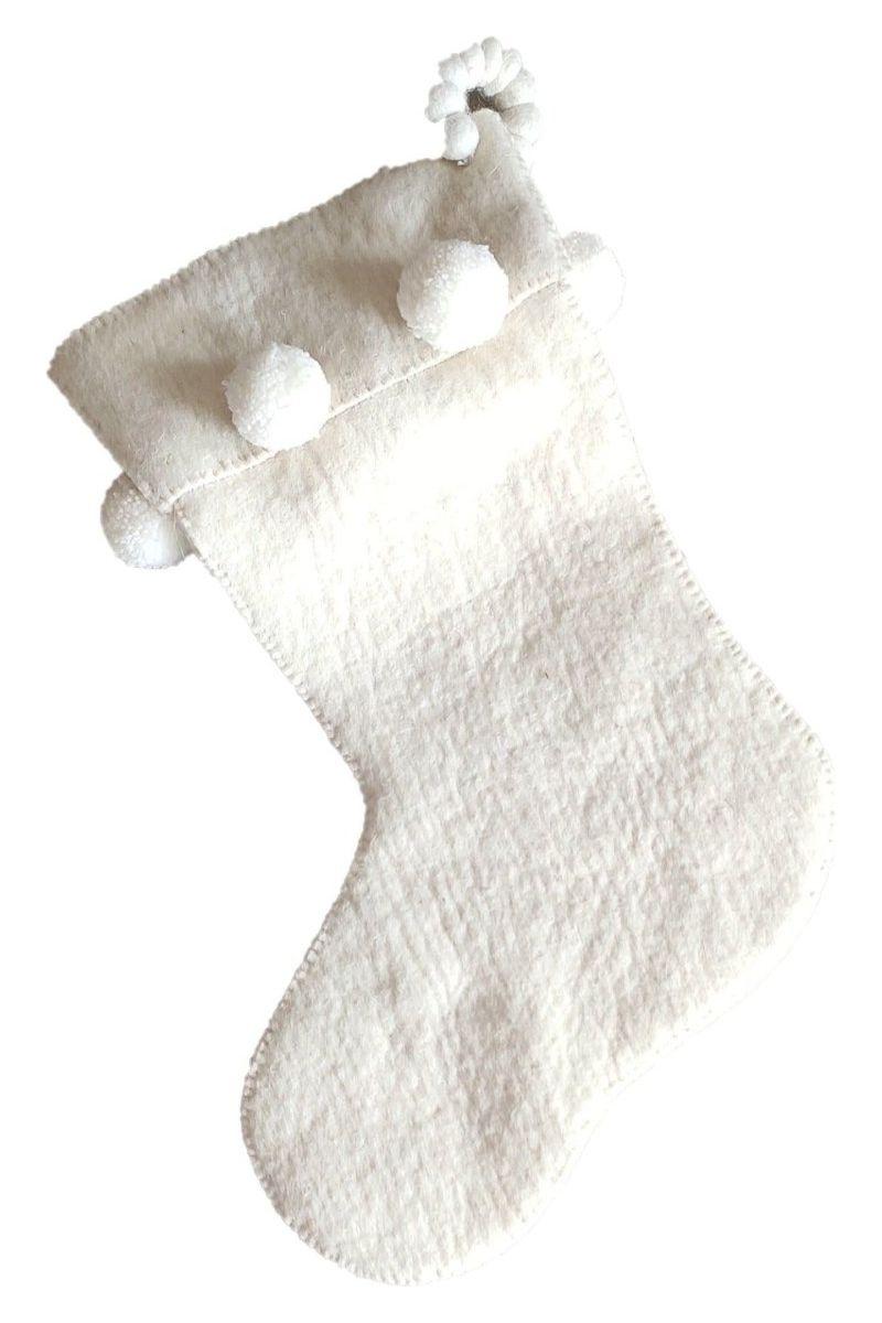 Shop For Cream Pom Pom Christmas Stocking at Michelle's aDOORable Creations