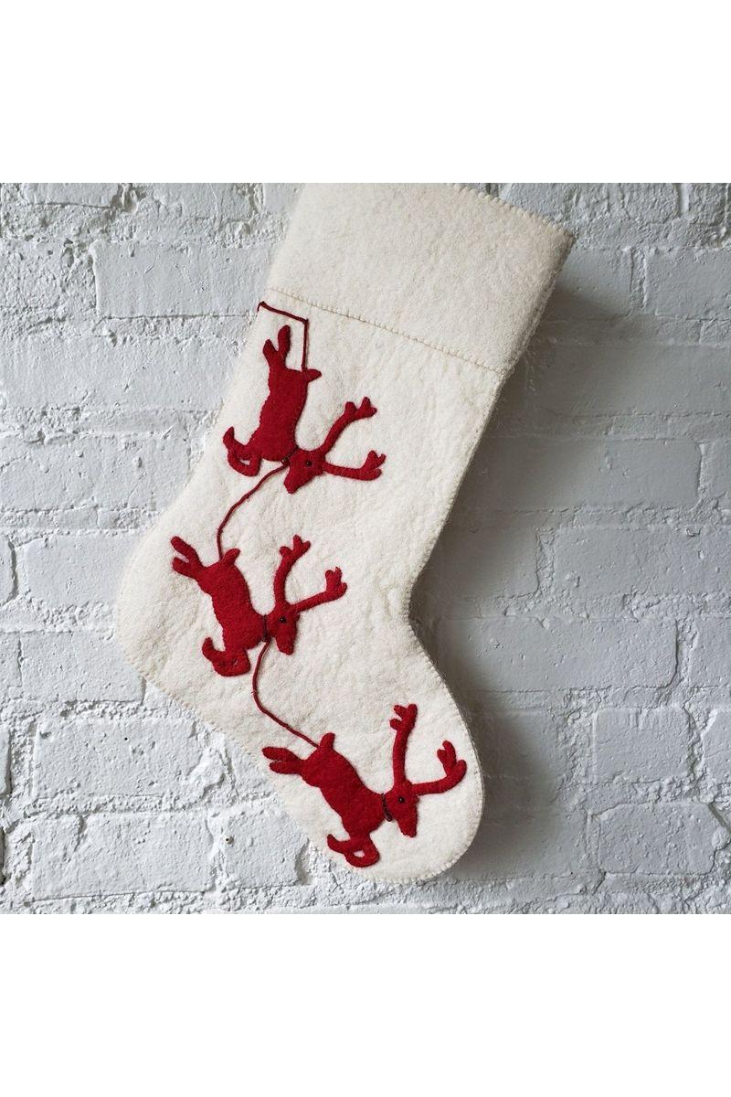 Shop For Cream Reindeer on Red Christmas Stocking at Michelle's aDOORable Creations