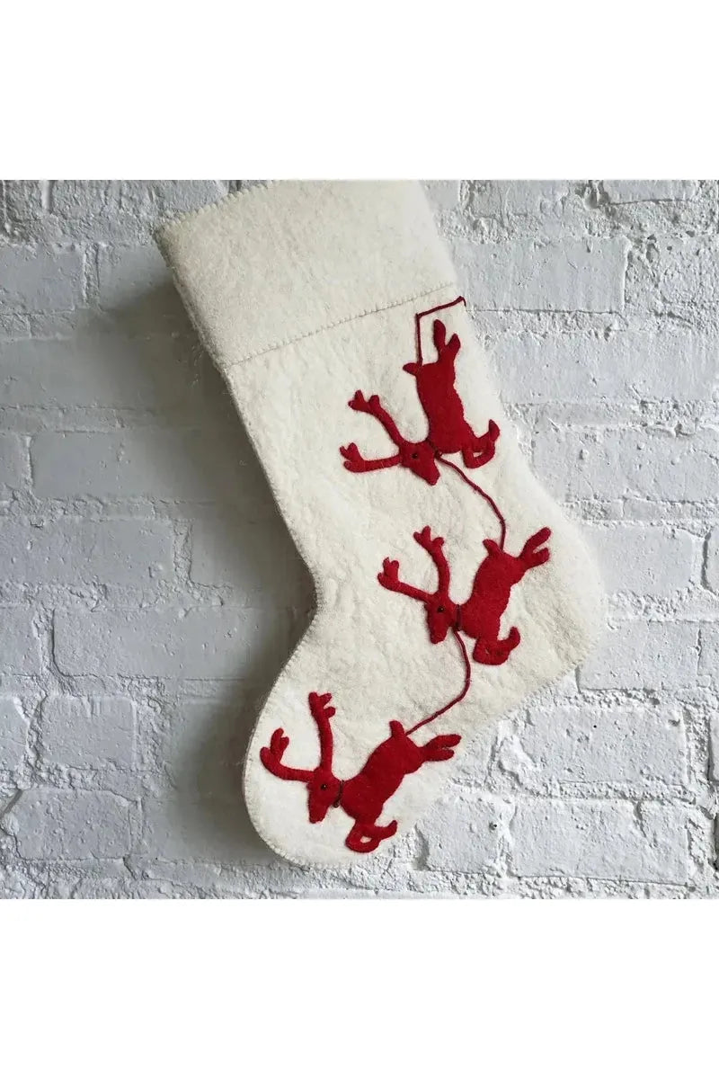 Shop For Cream Reindeer on Red Christmas Stocking at Michelle's aDOORable Creations