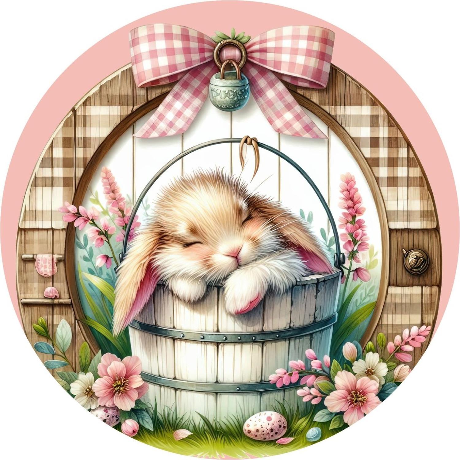 Easter Bunny in Bucket Metal Sign