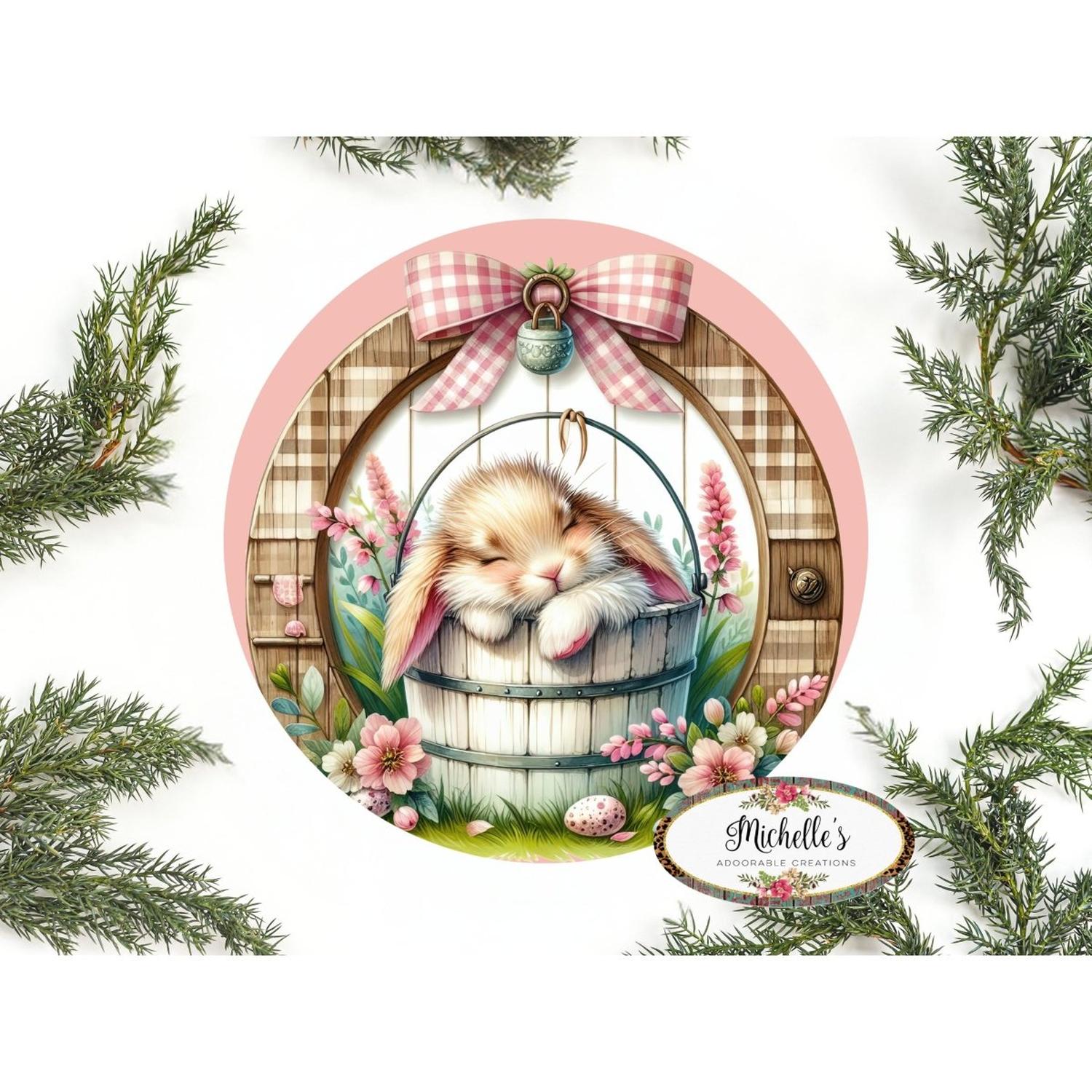 Easter Bunny in Bucket Metal Sign