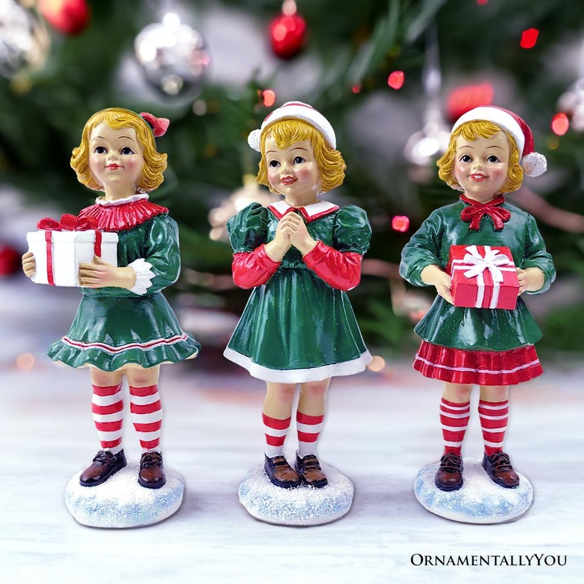 Shop For Elegant Victorian Christmas Girl Set of Three Figurines, 6" Holiday Home Decor