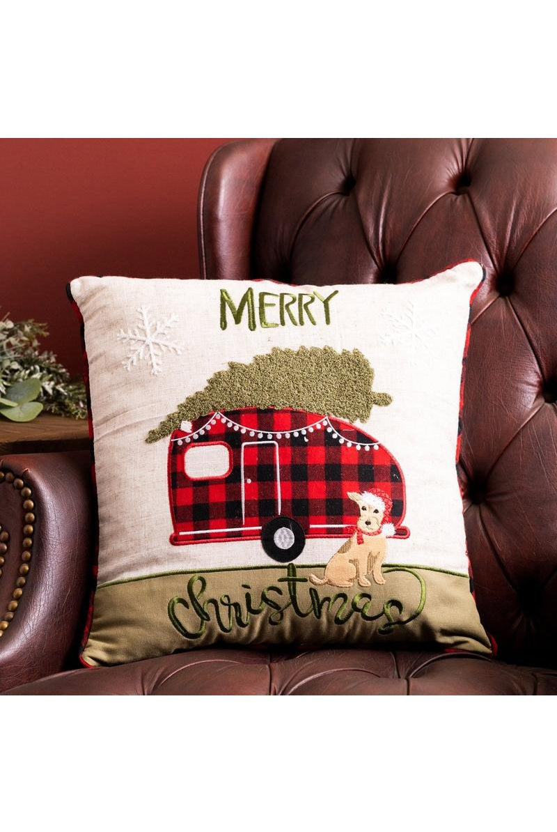 Shop For Embroidered Camper Christmas with Dog Throw Pillow 83779DS
