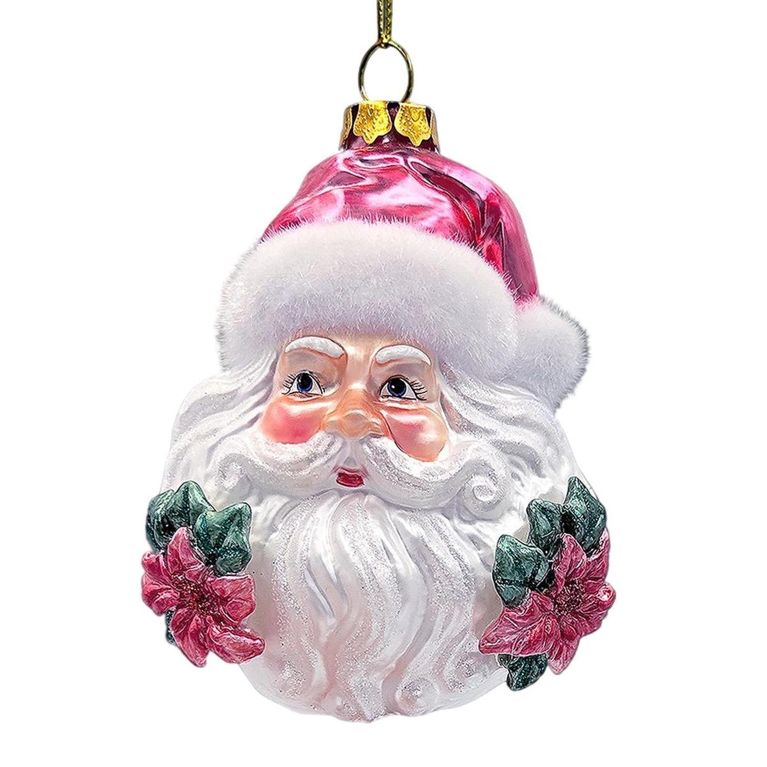 Enchanting Pink Santa Head Glass Ornament