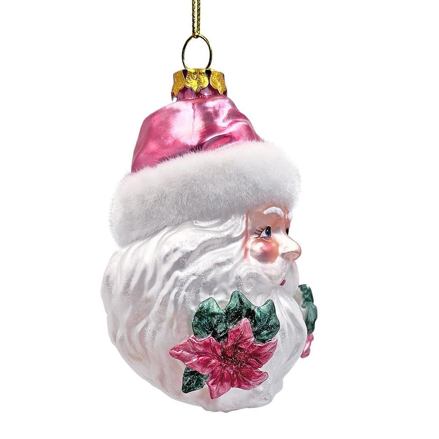 Enchanting Pink Santa Head Glass Ornament