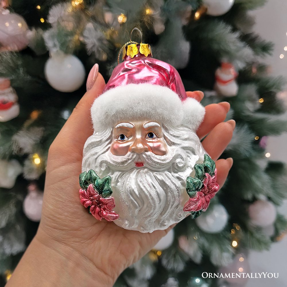 Shop For Enchanting Pink Santa Head Glass Ornament