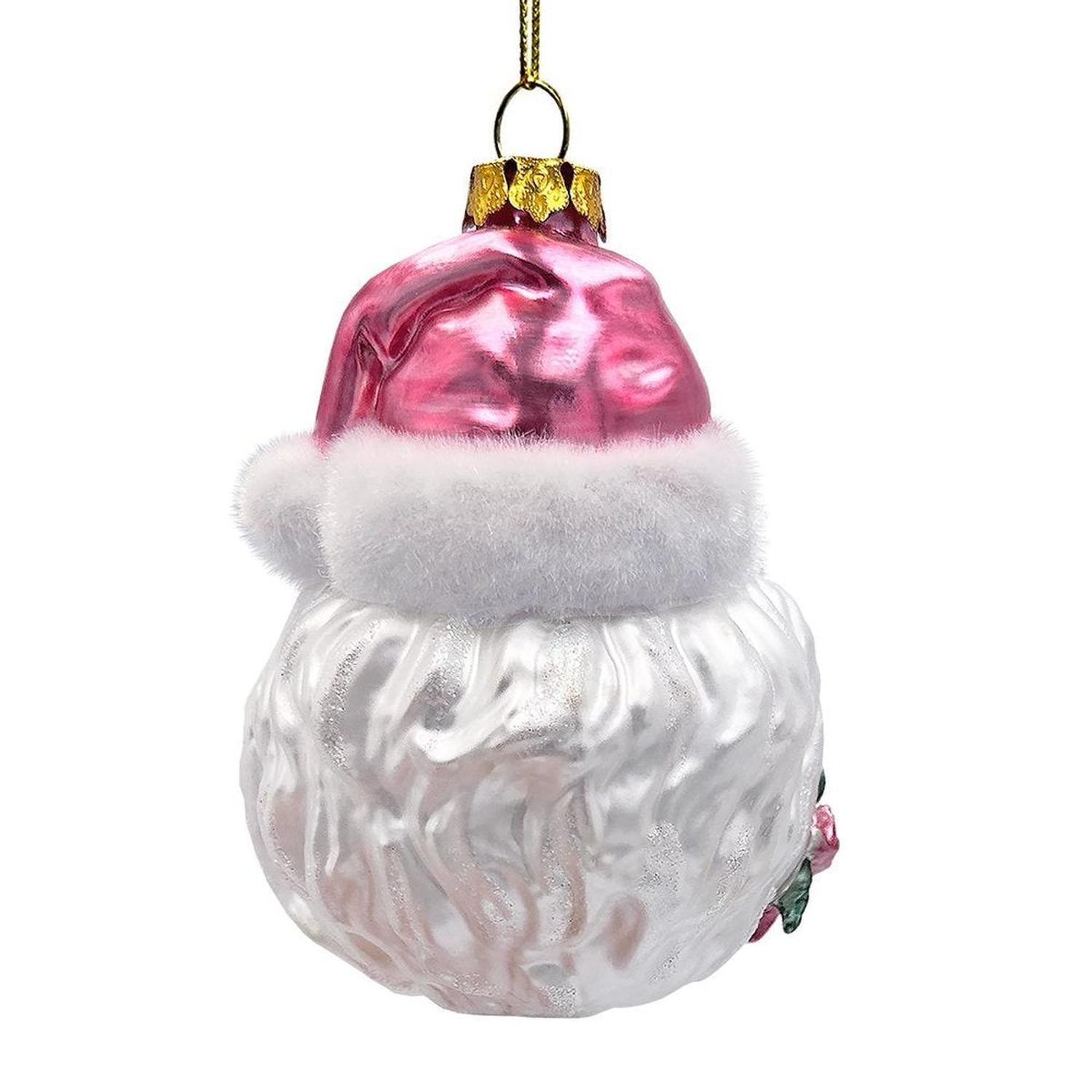 Enchanting Pink Santa Head Glass Ornament