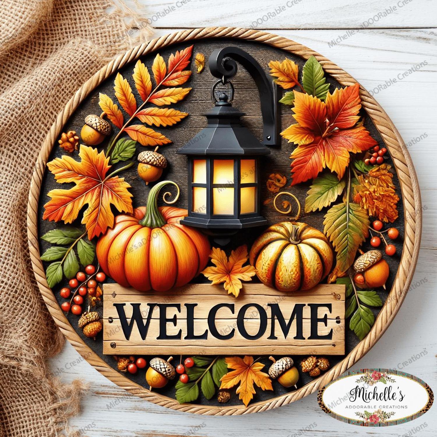 Shop For Fall Foliage Lantern Welcome Round Sign