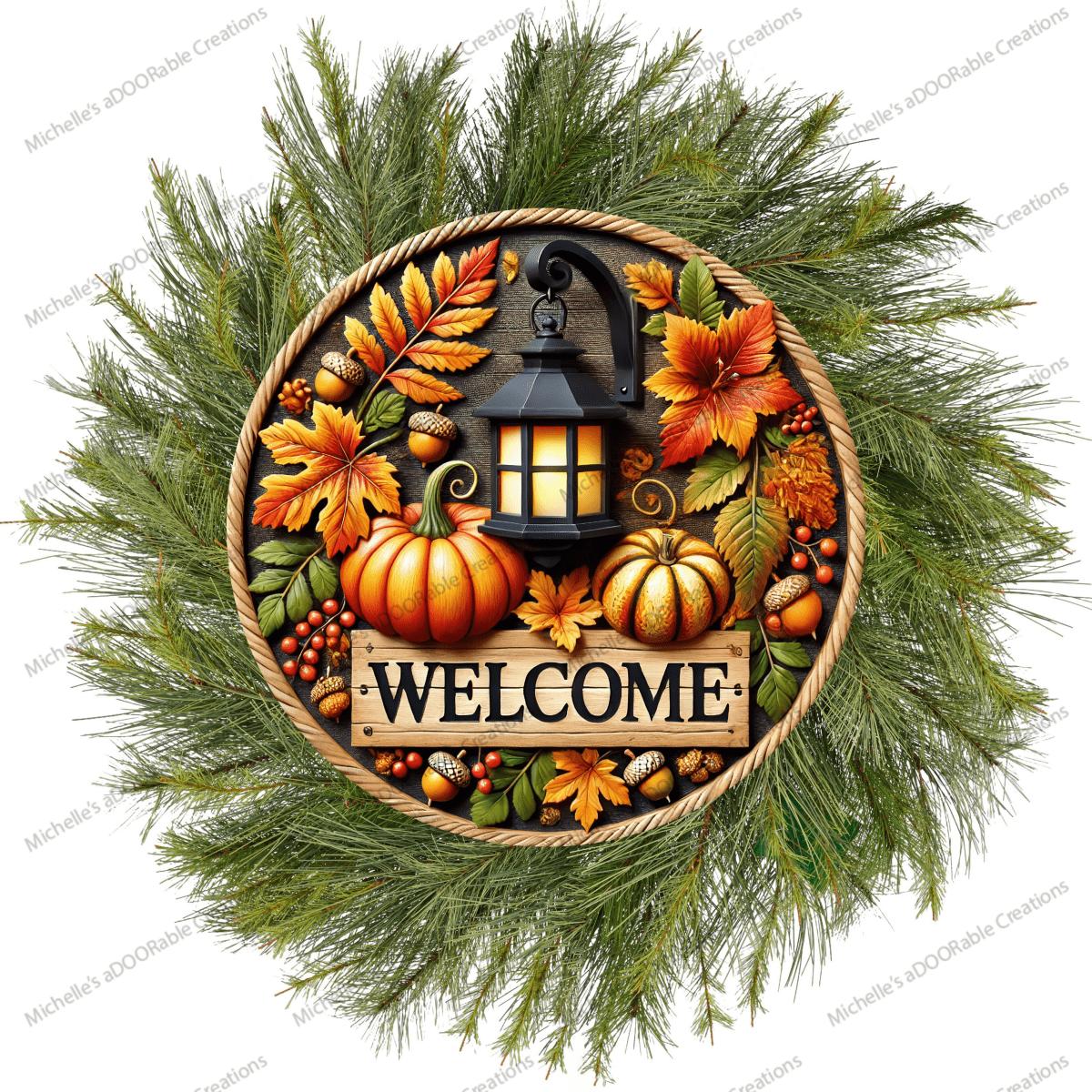 Shop For Fall Foliage Lantern Welcome Round Sign