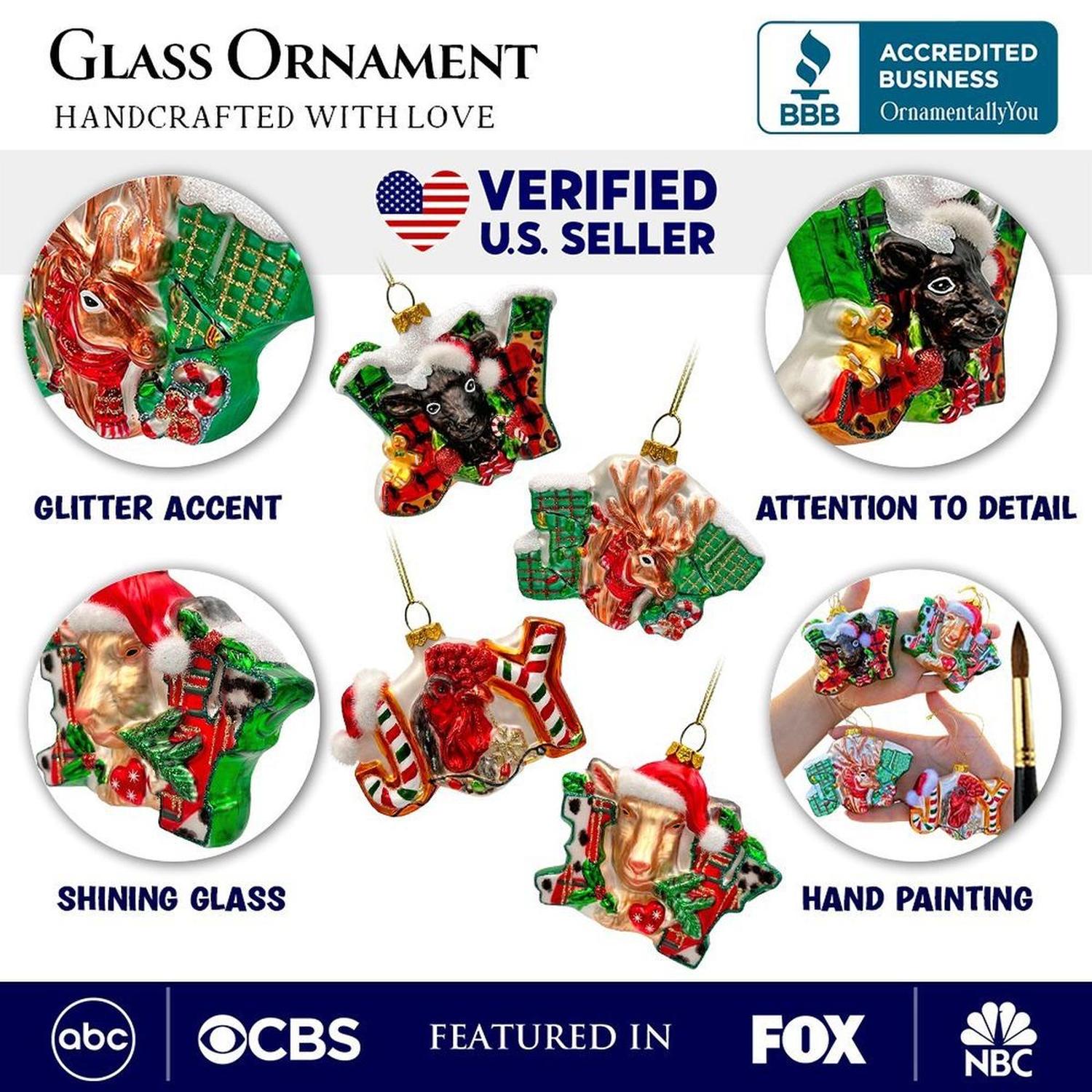 Farm Filled with Joy Glass Christmas Ornaments, Set of 4