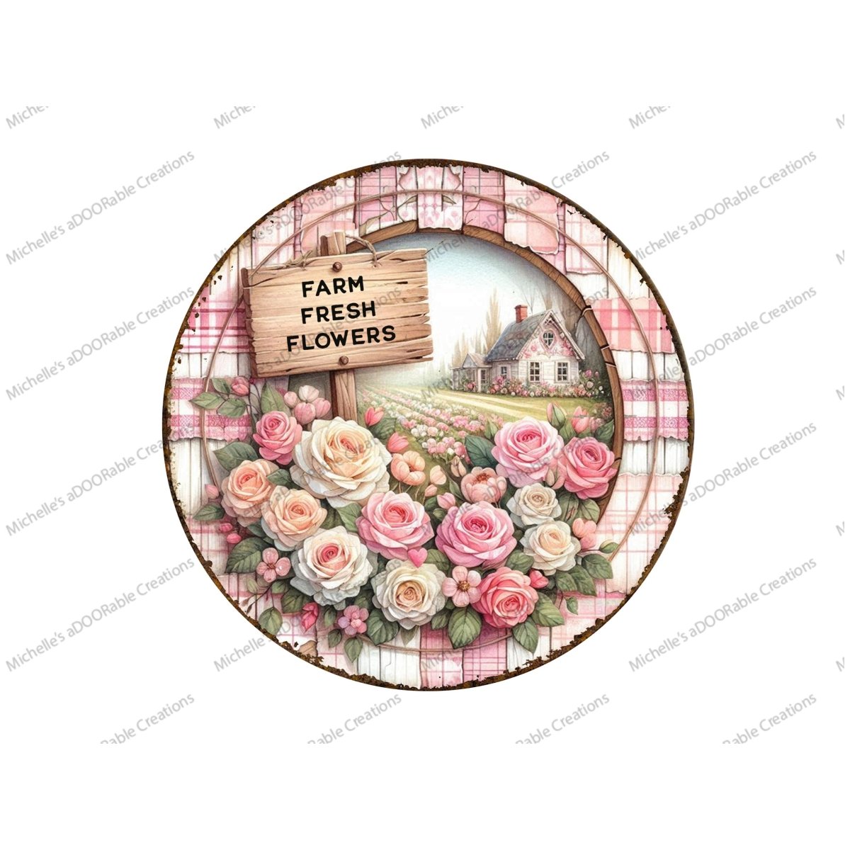 Shop For Farm Fresh Pink Flowers Metal Sign