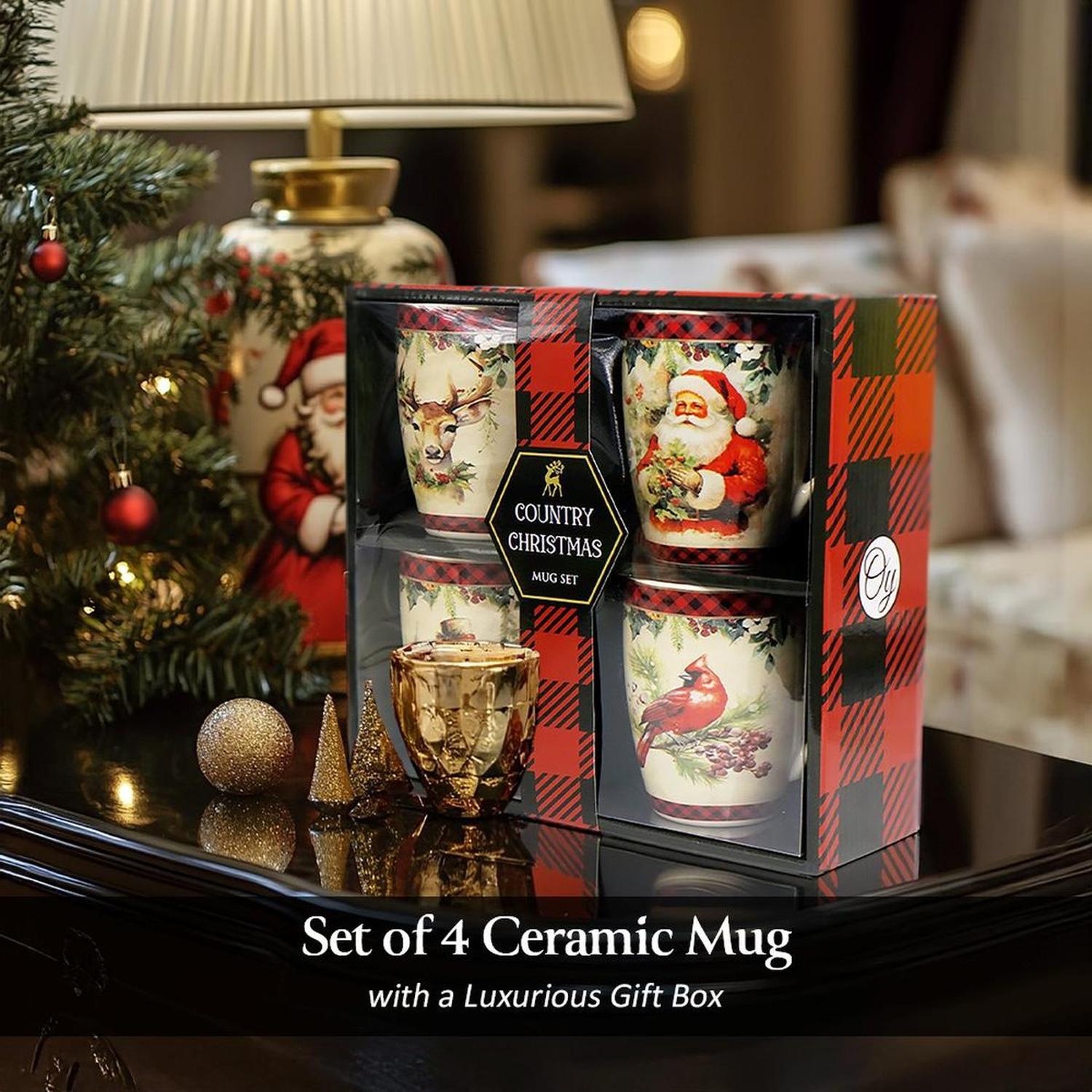 Festive Country County Christmas Plaid Mugs (Set of 4)