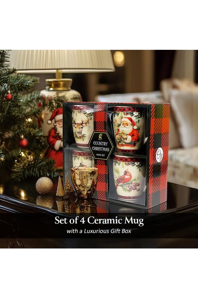 Shop For Festive Country County Christmas Plaid Mugs (Set of 4)