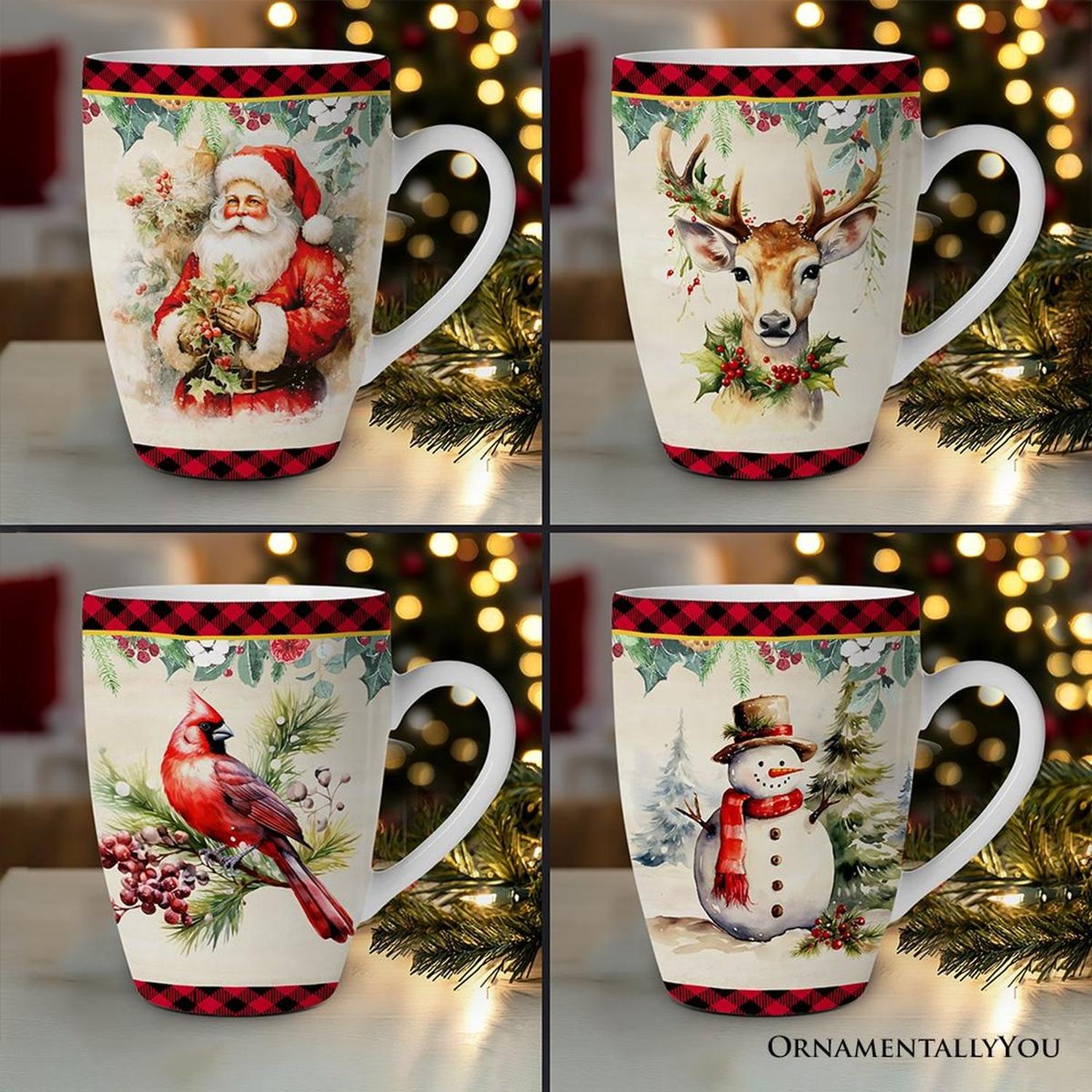 Festive Country County Christmas Plaid Mugs (Set of 4)