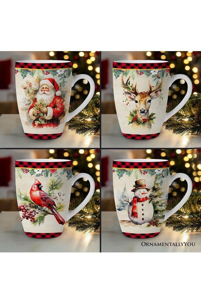 Shop For Festive Country County Christmas Plaid Mugs (Set of 4)