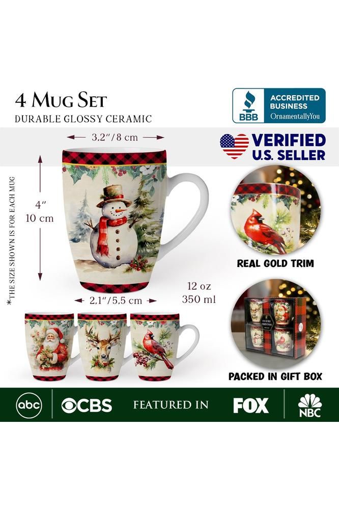 Shop For Festive Country County Christmas Plaid Mugs (Set of 4)