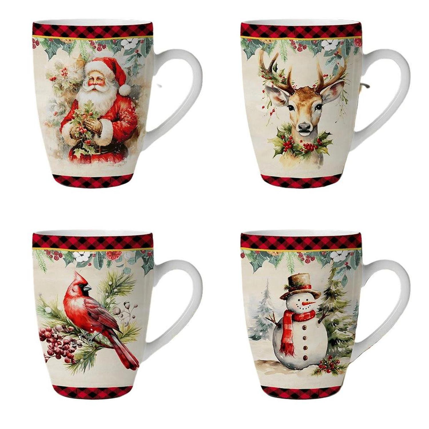 Festive Country County Christmas Plaid Mugs (Set of 4)