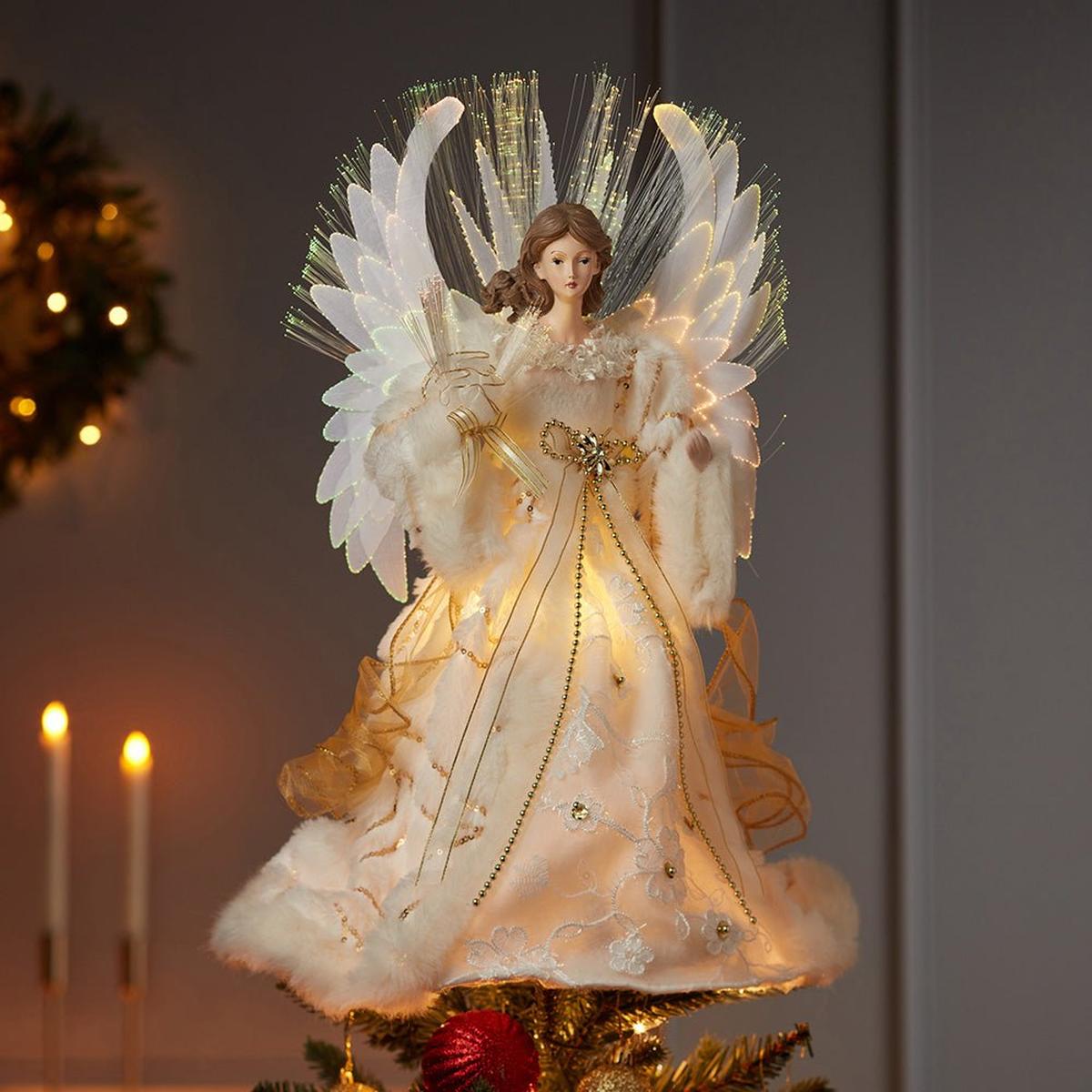 Shop For Fiber Optic LED Gold and White Angel Tree Topper at Michelle's aDOORable Creations