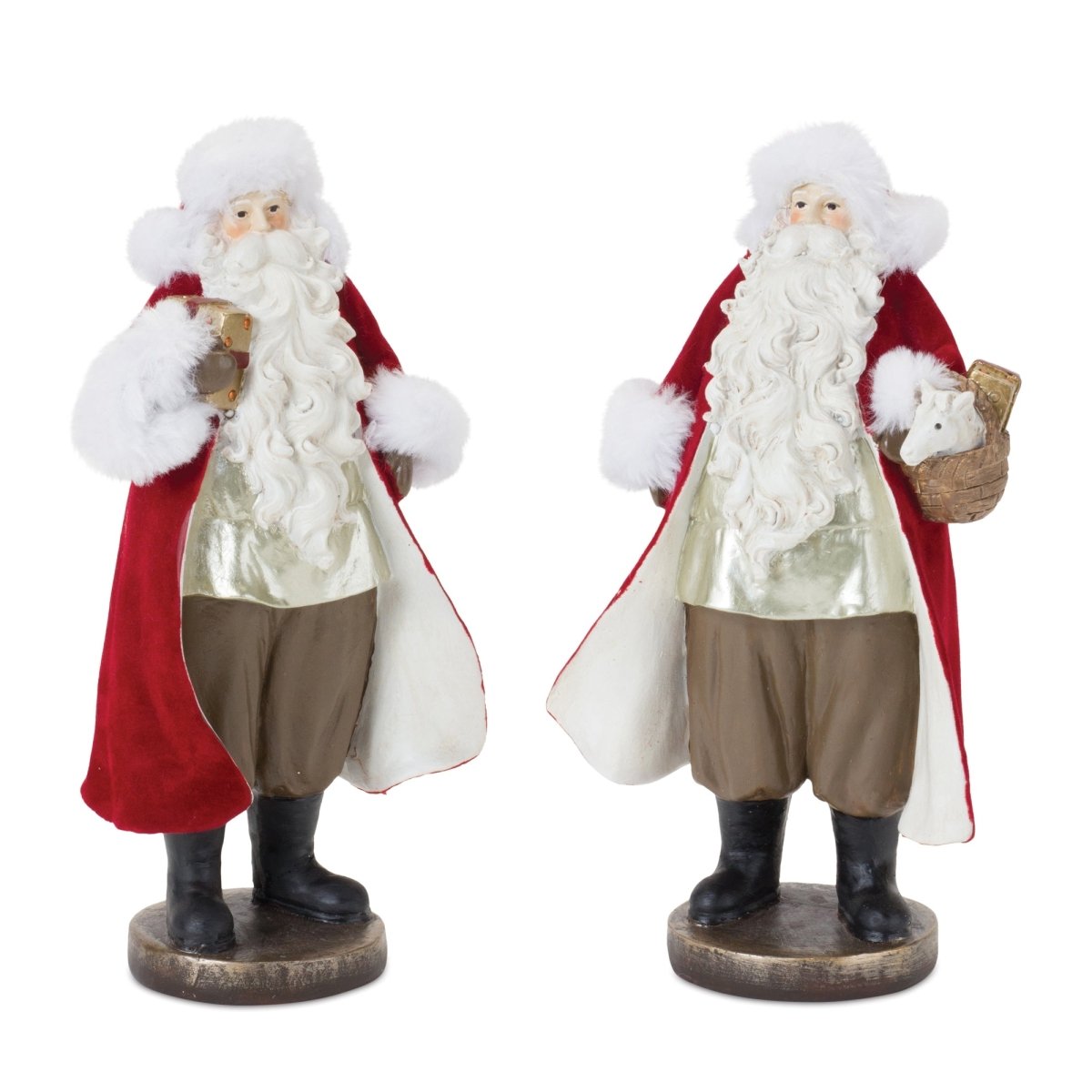 Shop For Flocked Santa Figurine with Toy Accents (Set of 2) at Michelle's aDOORable Creations