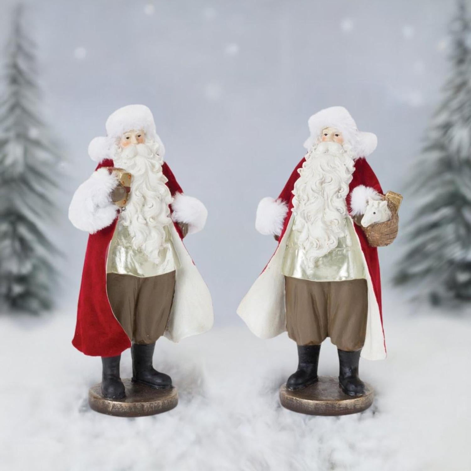 Flocked Santa Figurine with Toy Accents (Set of 2)