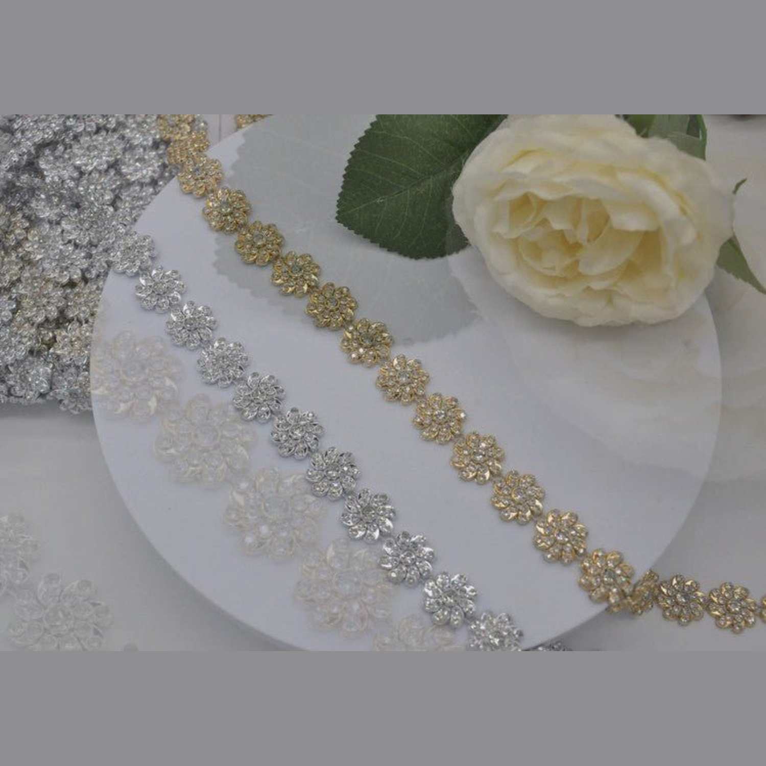 Shop For Flower Bling Jewels: Silver (10 Yards)