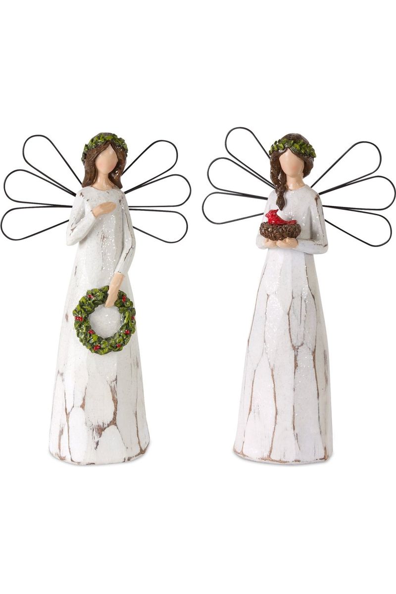 Shop For Frosted Winter Angel with Bird and Wreath Accent (Set of 2) at Michelle's aDOORable Creations