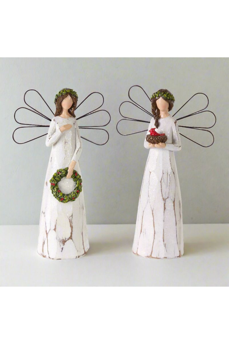 Shop For Frosted Winter Angel with Bird and Wreath Accent (Set of 2) at Michelle's aDOORable Creations