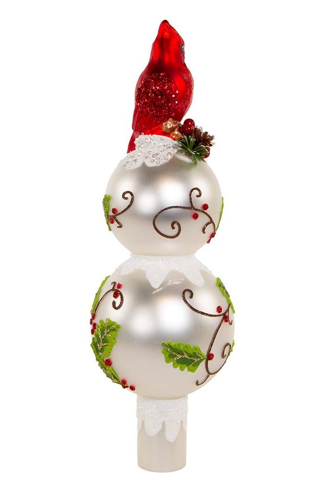 Shop For Glass Holly and Cardinal Finial Treetop