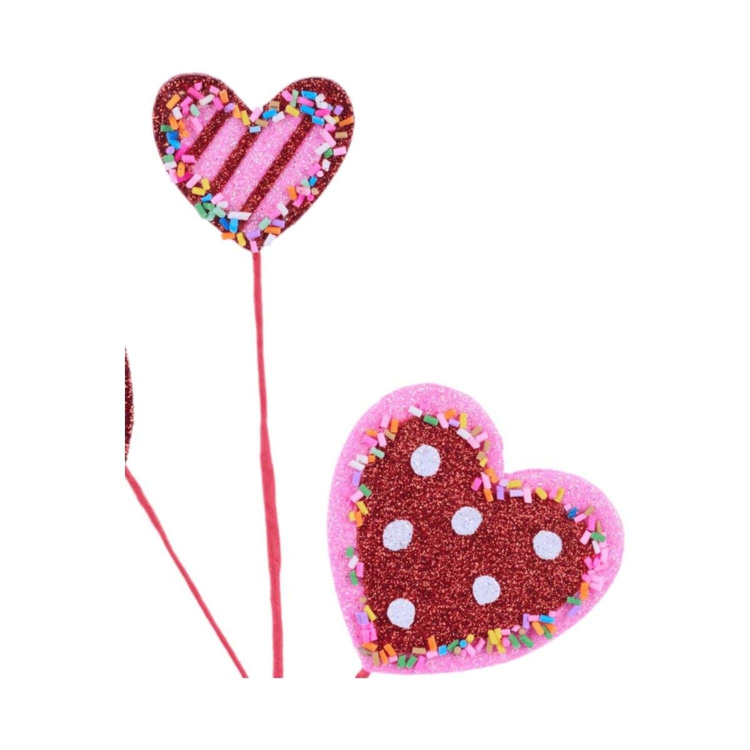 Glitter Heart w/Sprinkles Pick: Red/Pink