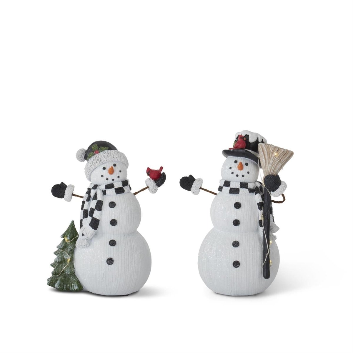 Shop For Glittered Resin Woodgrain LED Snowmen (Set of 2)