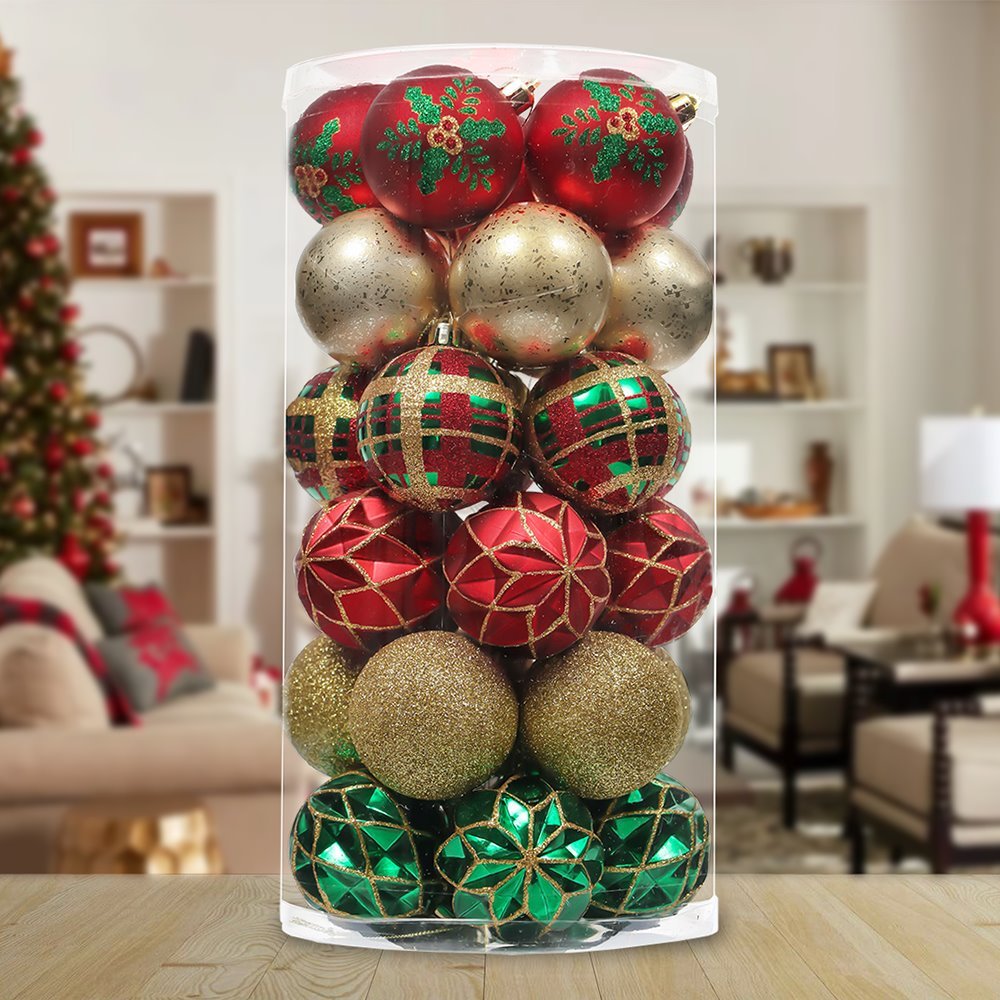 Shop For Graceful Ornament Bundle Set, Red, 30 Green and Gold Glittered Tree Baubles