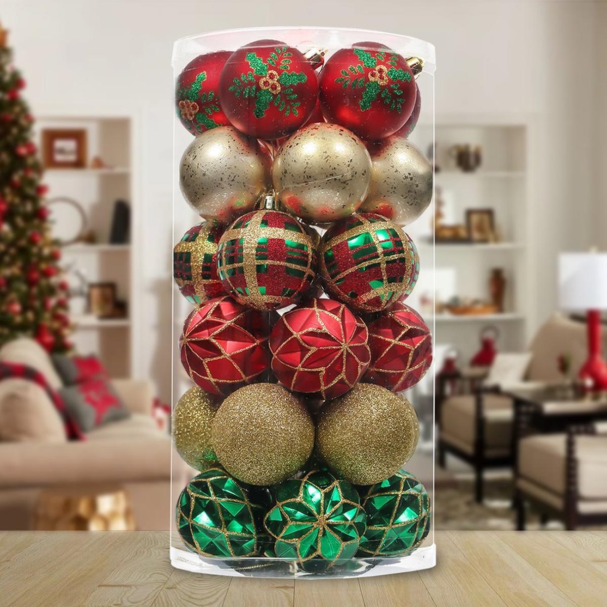 Shop For Graceful Ornament Bundle Set, Red, 30 Green and Gold Glittered Tree Baubles