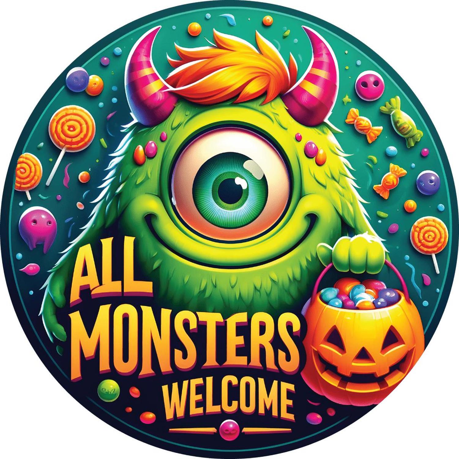Shop For Green All Monsters Are Welcome Round Sign