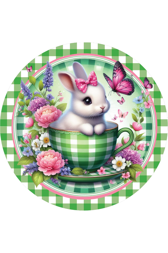 Shop For Green Check Easter Spring Bunny Teacup Sign