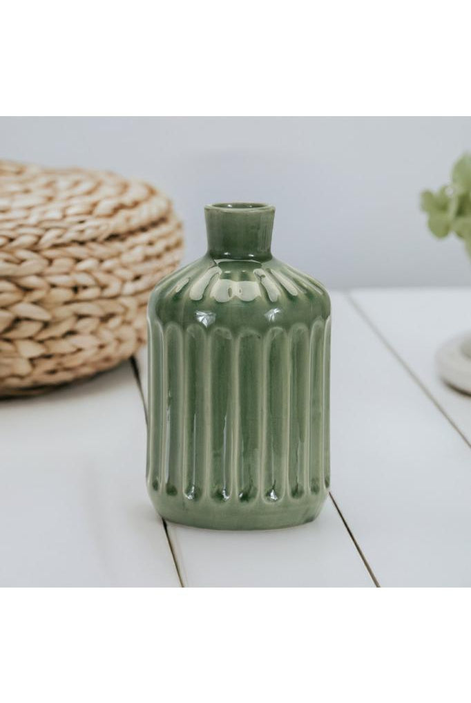 Shop For Green Ribbed Terra Cotta Vase 7"H 85270DS