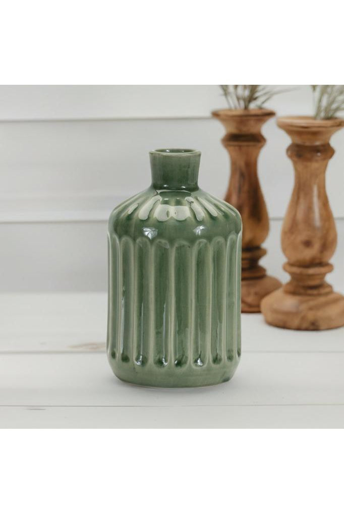 Shop For Green Ribbed Terra Cotta Vase 7"H 85270DS