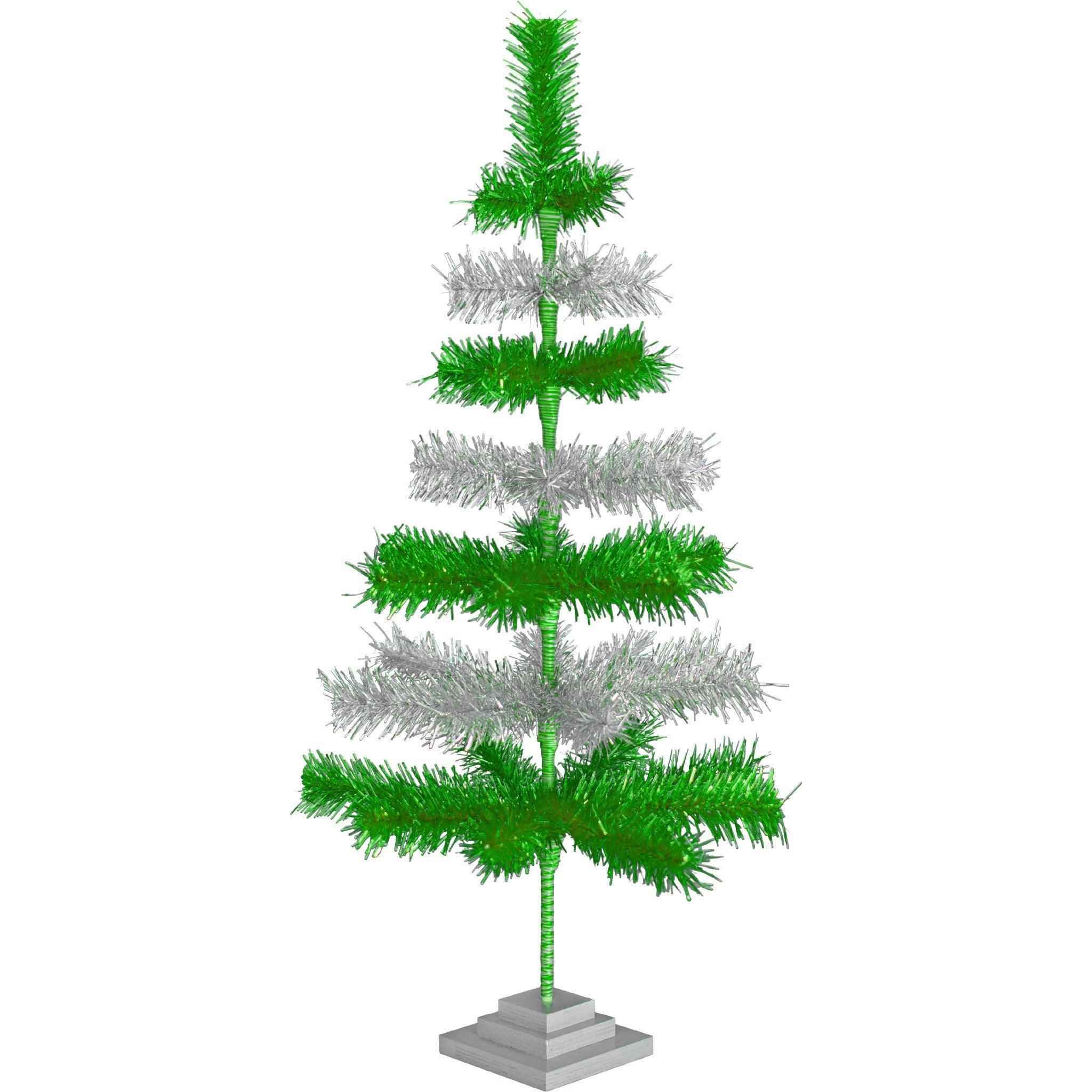 Shop For Green & Silver Layered Tinsel Christmas Tree