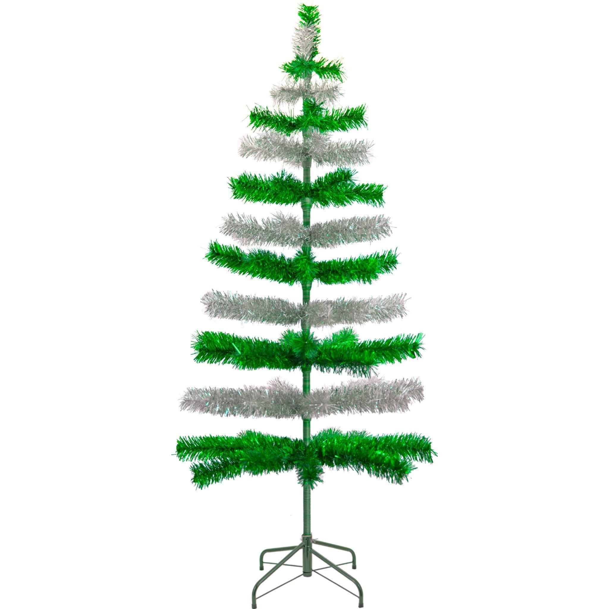 Shop For Green & Silver Layered Tinsel Christmas Tree