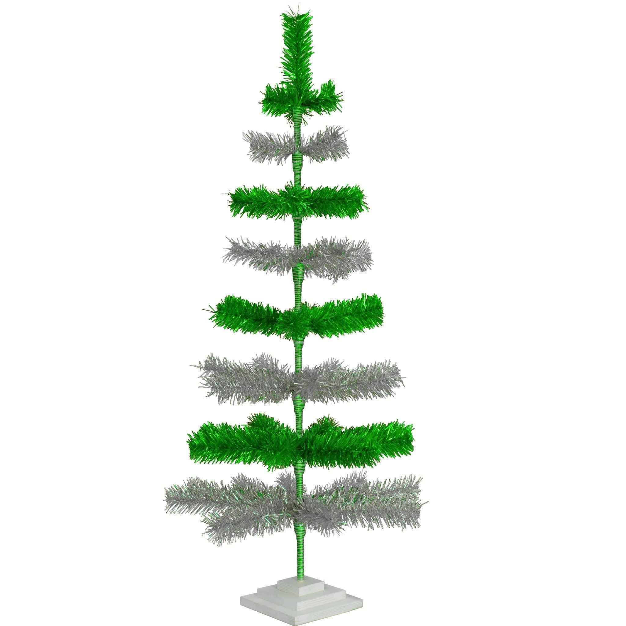 Shop For Green & Silver Layered Tinsel Christmas Tree
