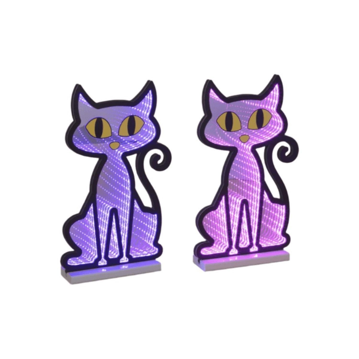 Halloween Cat Infinity Light Display 15"H