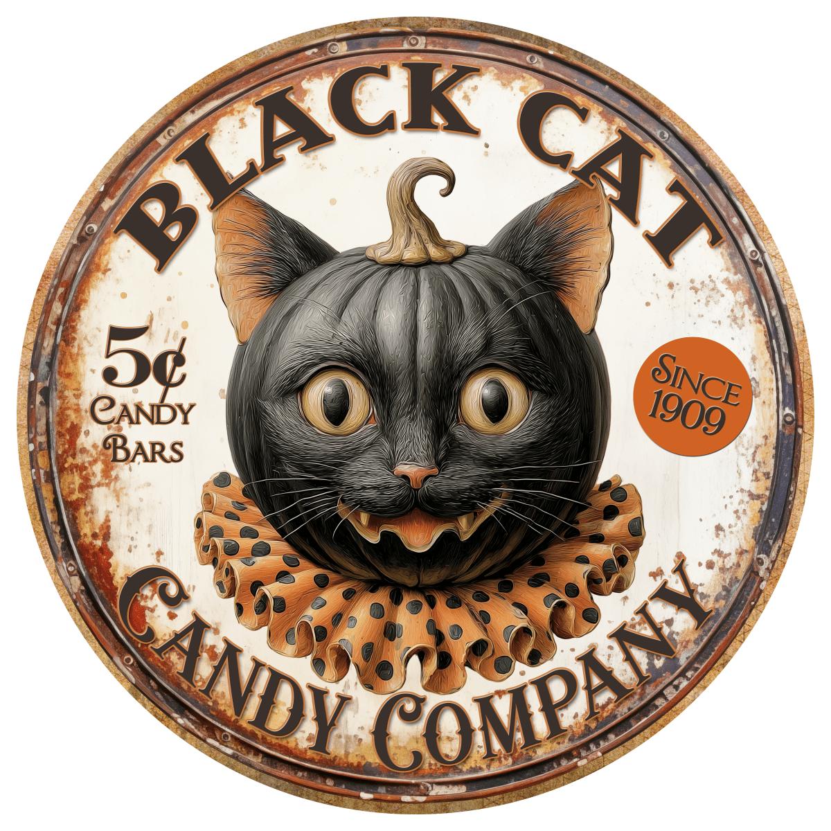 Shop For Halloween Vintage Black Cat Candy Company Round Sign
