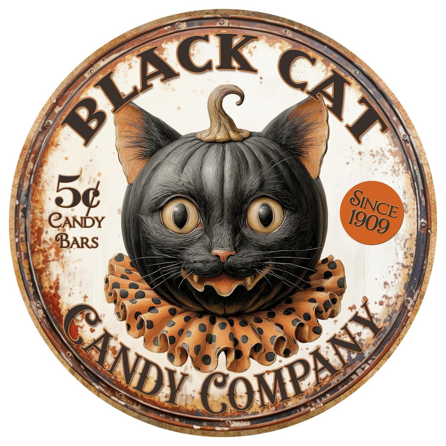 Shop For Halloween Vintage Black Cat Candy Company Round Sign