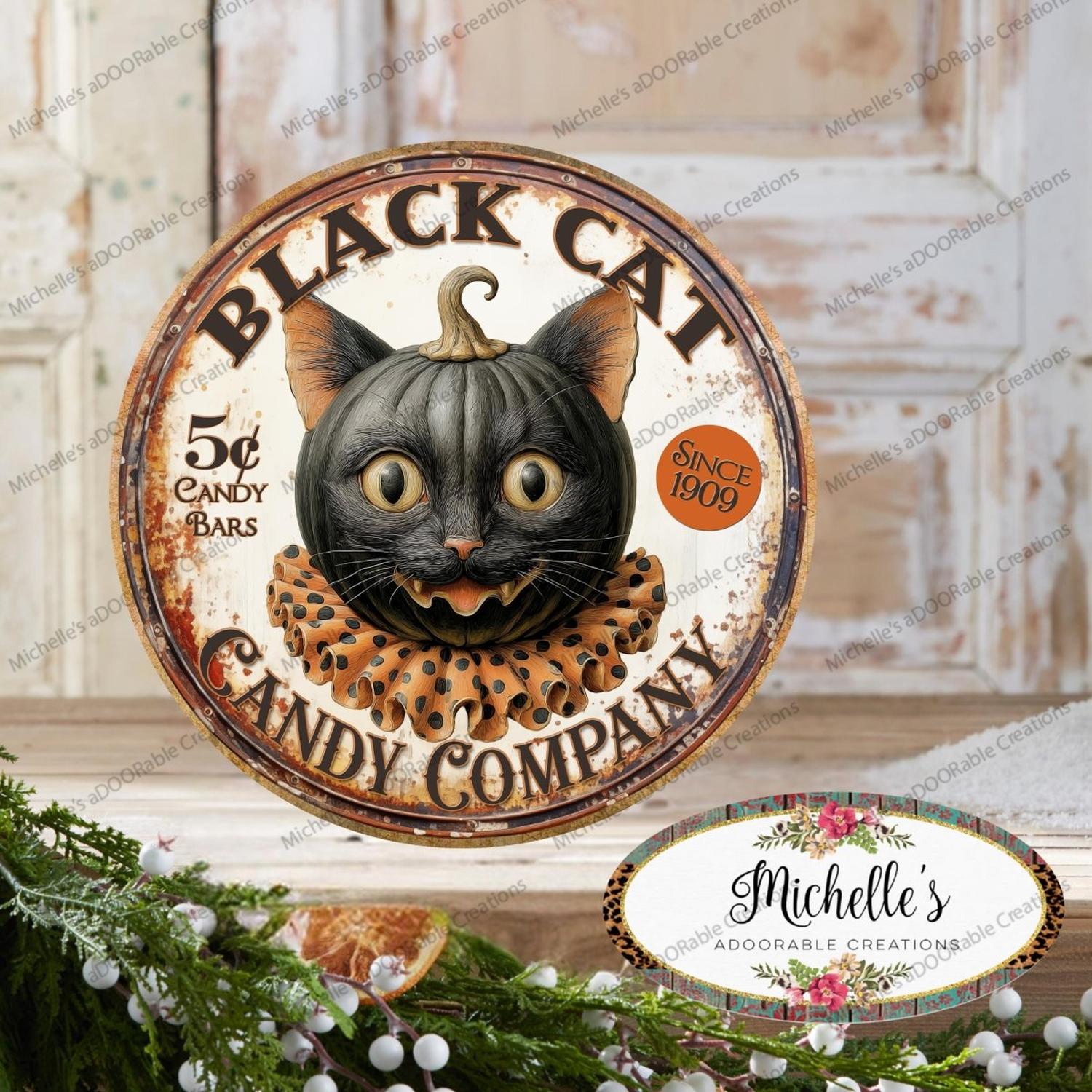 Shop For Halloween Vintage Black Cat Candy Company Round Sign