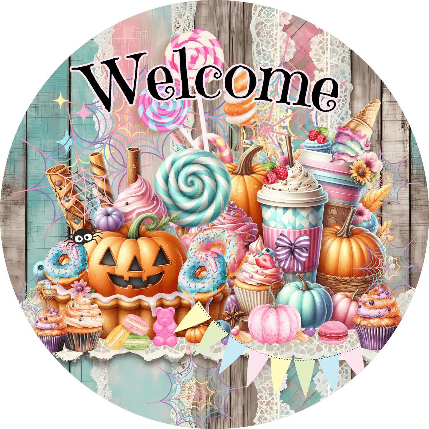 Halloween Welcome Pastel Candy Round Sign