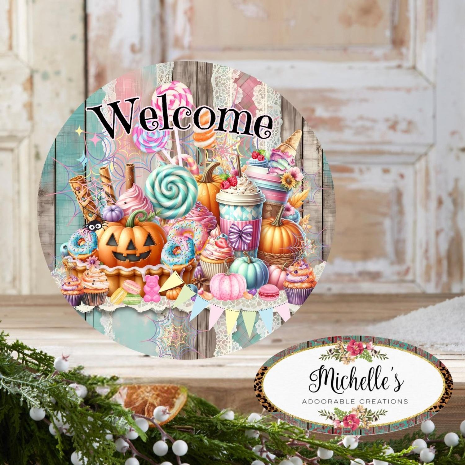 Halloween Welcome Pastel Candy Round Sign