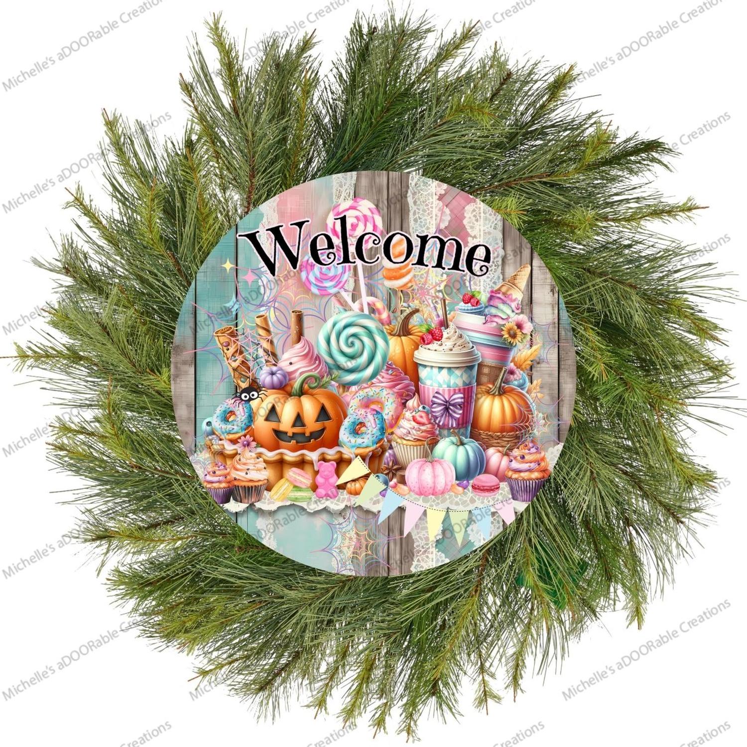 Shop For Halloween Welcome Pastel Candy Round Sign